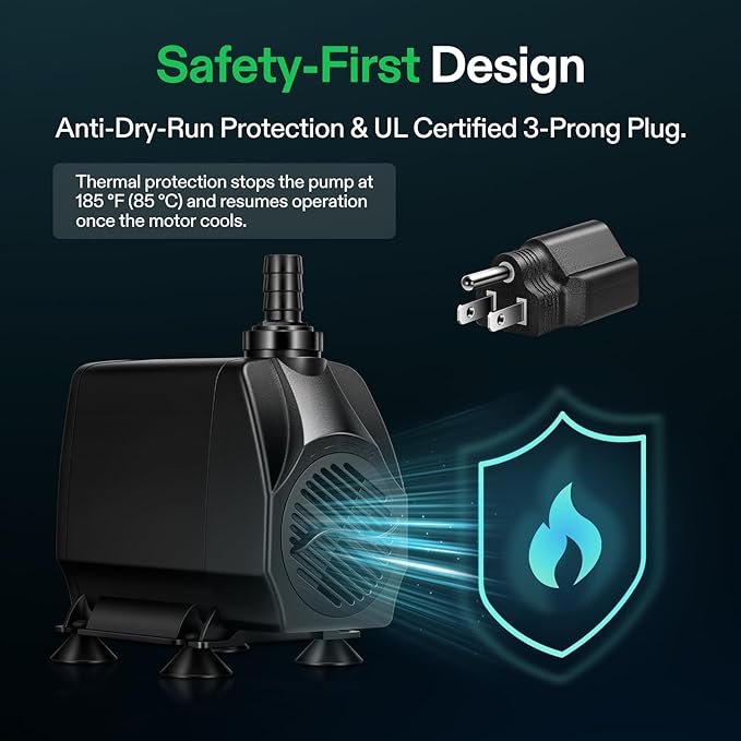 VIVOSUN 1050 GPH 100W Submersible Water Pump, Quiet Fountain Pump With 13.1 ft Head Lift, 6.6 ft Power Cord, 3 Nozzles, Tubing, & 2 Clamps, For Fish Tank, Pond, Aquarium, Hydroponics