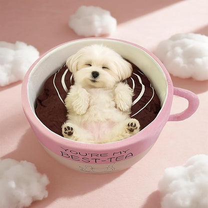 Cute Cat Beds Kitten Beds, Soft Small Dog Beds, Washable Pet Beds for Puppy and Kitty, Funny Coffee Cup Shape, 20 Inch