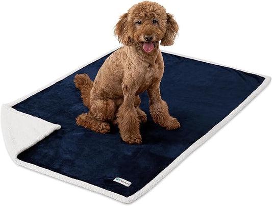 PetAmi WATERPROOF Dog Blanket for Medium Large Dog, Pet Puppy Blanket Couch Cover Protection, Sherpa Fleece Cat Blanket, Sofa Bed Furniture Protector Reversible Soft Plush Washable, 60x40 Navy Blue