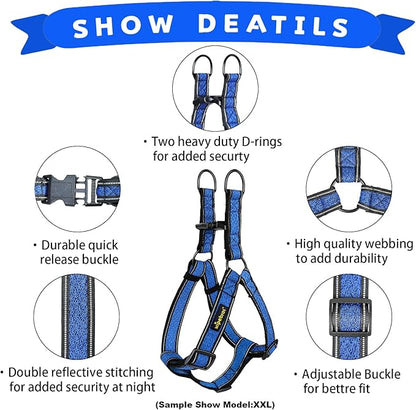 Dog Harness,No Pull Dog Harness with Reflective Adjustable,Stops Pets from Pulling and Choking On Walks,Dog Harness for Medium/Large Dogs (Blue, XL)