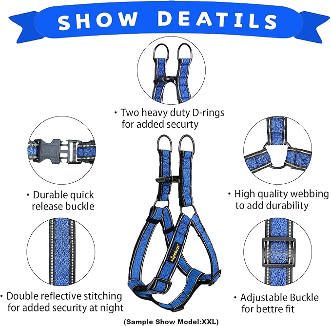 Dog Harness,No Pull Dog Harness with Reflective Adjustable,Stops Pets from Pulling and Choking On Walks,Dog Harness for Medium Dogs, (Blue, L)