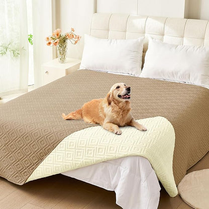 hyha Waterproof Dog Blanket, Soft Pet Bed Blankets, Waterproof Sofa Couch Cover for Dogs Washable, Reversible Pet Couch Covers for Sofa Furniture (82x102 Inch, Camel/Beige)