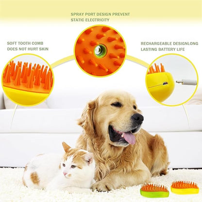 3 In 1 Silicone Pet Brush with Steaming Function - Self-Cleaning Cat Grooming Tool for Massage and Detangling (Yellow by Cat Steamy Brush)