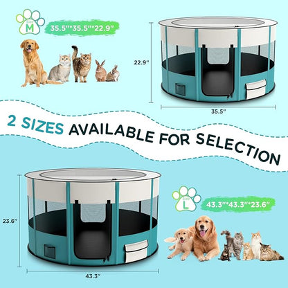 Foldable Playpen for Dogs, 110cm*110cm Waterproof Portable Dog Cat Crate Pet Exercise Kennel Tent, Puppy Kitten Cage with Shade Cover, Indoor House Outdoor Travel Use for Dog, Cat, Rabbit, Large
