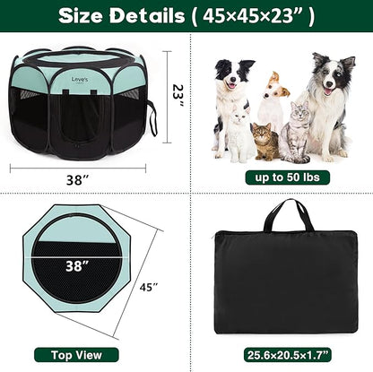 Love's cabin Pet Puppy Dog Playpen, Large Dog Tent Crates Cage Indoor/Outdoor, Portable Playpen for Cat, Foldable Pop Up Dog Kennel Playpen with Carring Case, Removable Zipper Top, Green