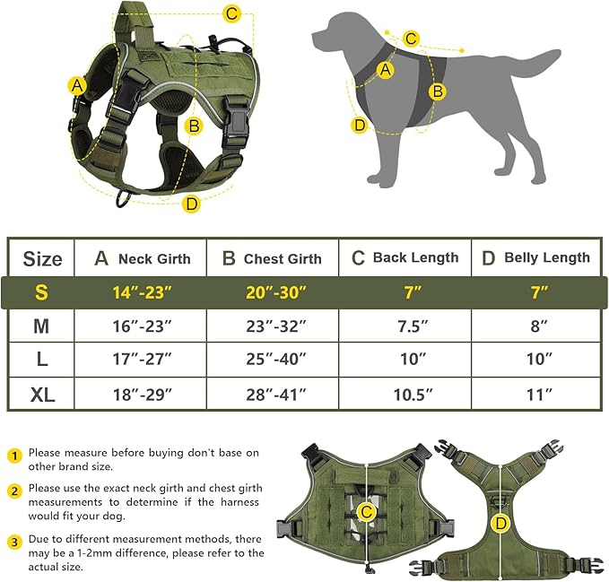 WINGOIN Green Tactical Dog Harness Vest for Small Dogs No Pull Adjustable Reflective K9 Military Dog Service Dog Harnesses with Handle for Walking, Hiking, Training(S)