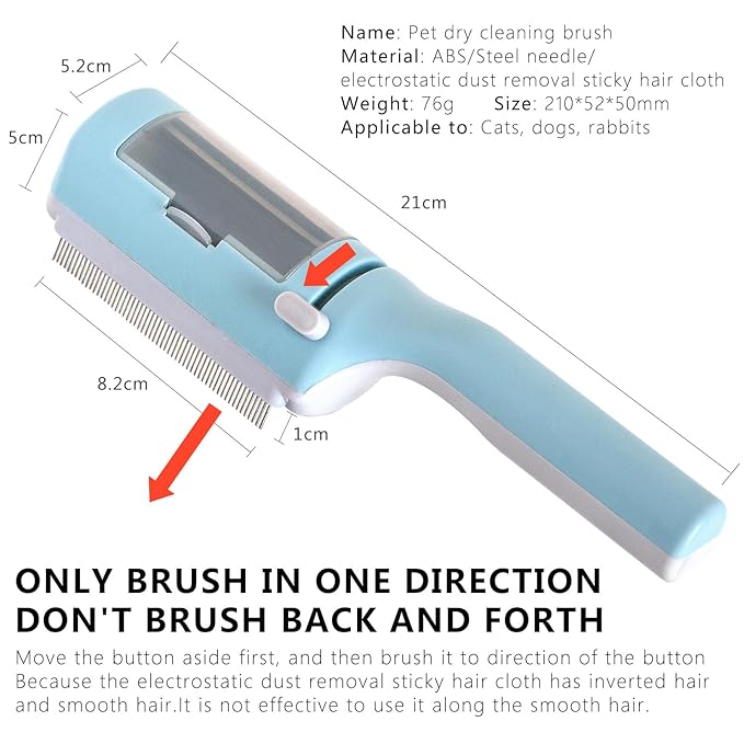 Pet Dry Cleaning Brush for Short or Long Haired Cats/Dogs, Dog Fur Remover, Sticky Brush for Shedding and Grooming, Cat Brushes for Indoor Cats,Rabbit Comb (blue)
