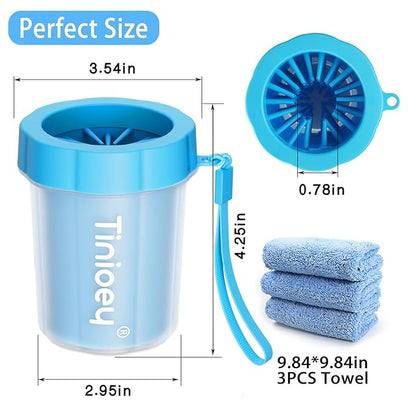 Dog Paw Cleaner for Small Dogs (with 3 Absorbent Towels), Dog Paw Washer, Muddy Paw Cleaner, Pet Foot Cleaner (Small, Blue)
