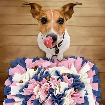 Pet Snuffle Mat for Dogs, Dog Feeding Mat, Nosework Training Mats for Foraging Instinct Interactive Puzzle Toys (Blue&Pink&White)