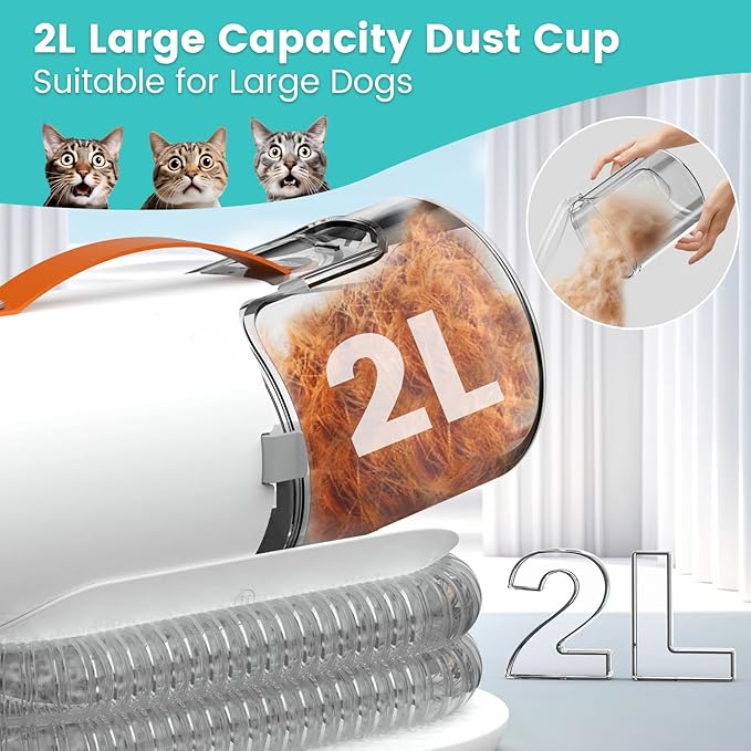 Dog Hair Vacuum & Dog Grooming Vacuum, 12000Pa Strong Pet Grooming Vacuum, 2L Large Capacity Dog Vacuum for Shedding Grooming, Pet Hair Grooming Trimming, Quiet, 5 Pet Grooming Tools