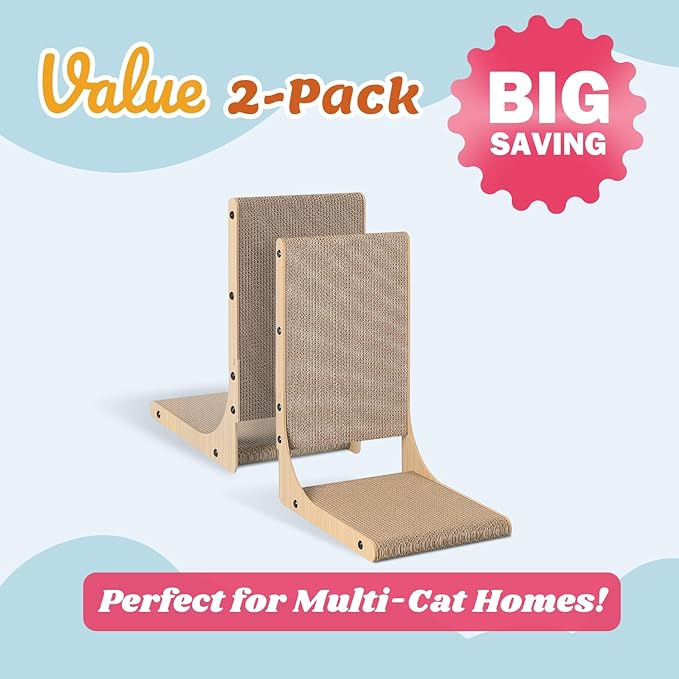 Zakkart 2-Pack Cat Scratching Board, 19.7'' Tall Cardboard L Shape Vertical Cat Scratchers for Indoor Cats, Cat Scratching Post for Wall and Couch, Medium