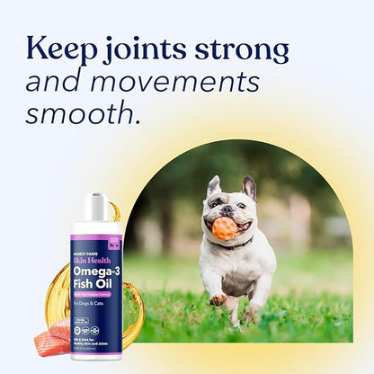 Honest Paws Wild Alaskan Salmon Oil for Dogs & Cats  Omega 3 Fish Oil Supplement for Skin, Coat, Joint & Heart Health  Natural, Sustainably Sourced, 8 oz