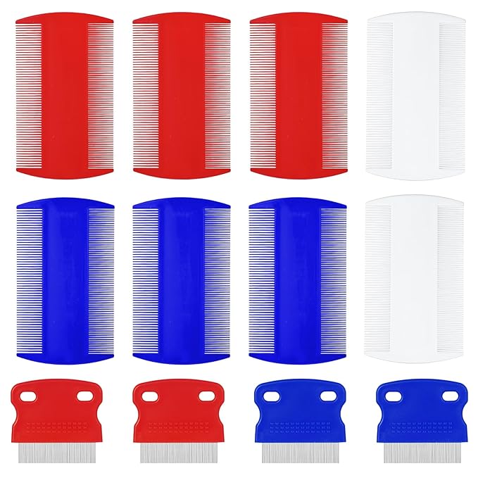 12 Pcs Pet Flea Comb Cat Metal Dog Comb Massage Dog Flea Comb Lice Combs Tick Comb for Dogs Flea Brush for Cat Fluffy hair Dog Grooming Tools