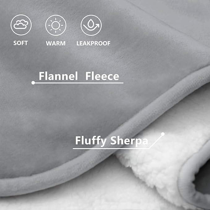 gogobunny Waterproof Bed Blanket, Reversible Sherpa Fleece Throw Blanket for Dog Puppy Cat, Furniture Cover Protects Bed Couch Sofa from Liquid Pee and Pet Fur (Grey, 50x60 inches)