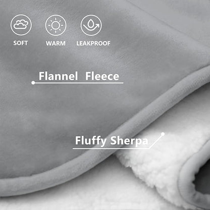 gogobunny Waterproof Bed Blanket, Reversible Sherpa Fleece Throw Blanket for Dog Puppy Cat, Furniture Cover Protects Bed Couch Sofa from Liquid Pee and Pet Fur (Grey, 50x60 inches)