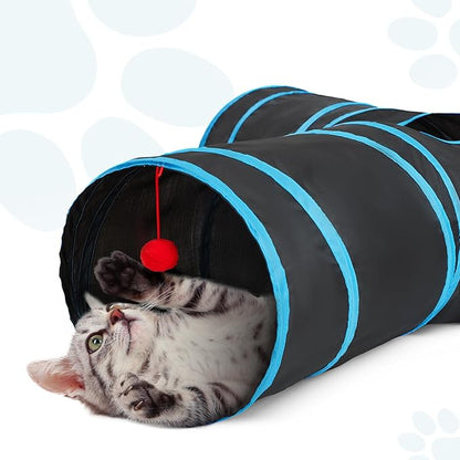 Tempcore 3-Way Collapsible Cat Tube Toys, Indoor Cat Tunnels with Peek Hole Toy Ball, Large Size