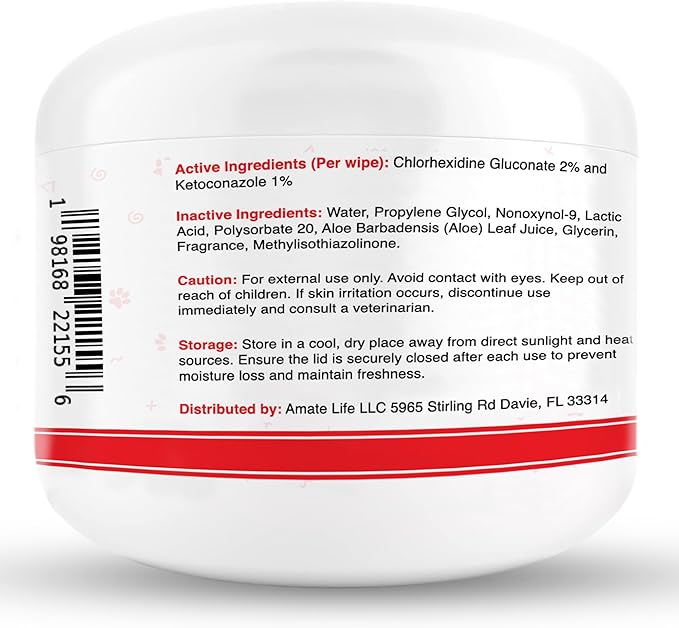 Amate Medicated Dog Wipes for Ear Skin & Coat - Pet Wipes for Dogs & Cats - 2.5 Small Wipes - Relieve Skin Issues, Hot Spots & Irritation - Pack of 50