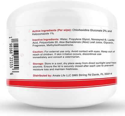 Amate Medicated Dog Wipes for Ear Skin & Coat - Pet Wipes for Dogs & Cats - 2.5 Small Wipes - Relieve Skin Issues, Hot Spots & Irritation - Pack of 50