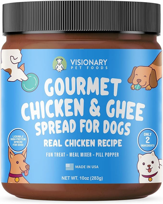 Visionary Pet Foods Chicken Meat Spread - Healthy Dog Treat - Alternative to Dog Peanut Butter, Xylitol Free, No Sugar and Filler Free - Use on Dog Lick Mat, Food Mixer, Pill Pockets - 10oz