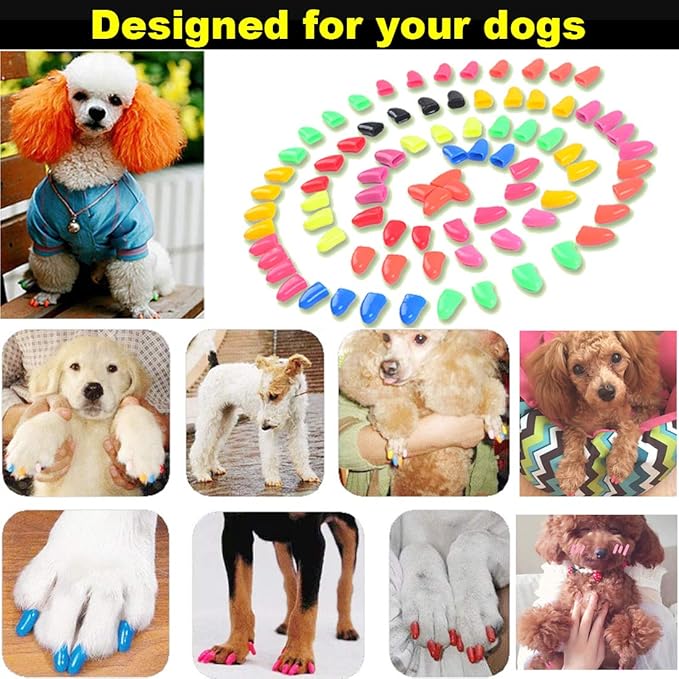 100pcs Dog Nail Caps, VICTHY Dog Claw Caps Dog Nail Cover with Glue and Applicators (M)