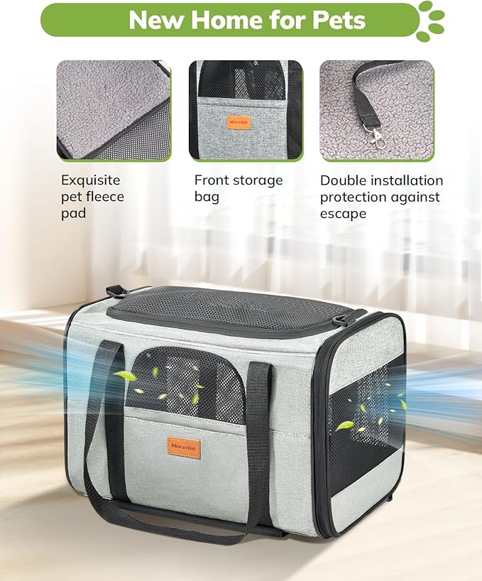 Morpilot Cat Carrier with Wheels Airline Approved, Pet Dog Carrier with Wheels for Small Dogs, Rolling Cat Carrier for Cats Puppy, Stroller Detachable and Foldable Pet Travel Bag (Large - Light Gray)