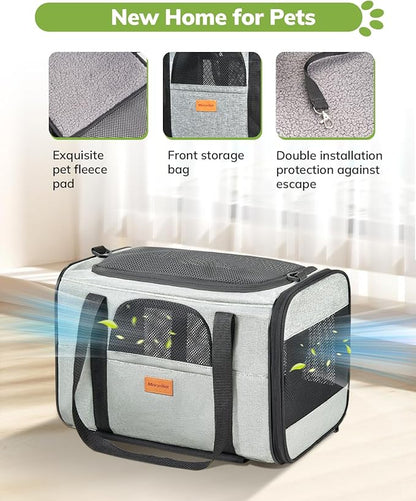 Morpilot Cat Carrier with Wheels Airline Approved, Pet Dog Carrier with Wheels for Small Dogs, Rolling Cat Carrier for Cats Puppy, Stroller Detachable and Foldable Pet Travel Bag (Large - Light Gray)