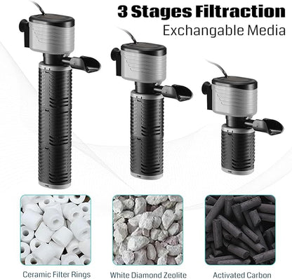 SainSmart XpertMatic 45W Aquarium Filter, Submersible Fish Tank Filter Water Pump for Up to 220 Gallon Fish Tank, 3 Stages 792 GPH Biochemical Sponge Filter, for Aquarium Filtration/Oxygenation