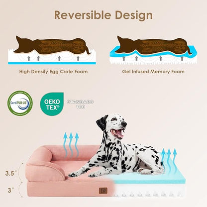 EHEYCIGA Orthopedic Dog Beds for Extra Large Dogs, Waterproof Memory Foam XXL Dog Bed with Sides, Non-Slip Bottom and Egg-Crate Foam Big Dog Couch Bed with Washable Removable Cover, Dusty Pink