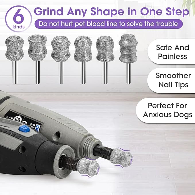 Nail Diamond Bits for Dog Dremel - Dog Nail Grinder Attachment - 1/8" Pet Nail Grinder Wheel Work with Dremel Sanding Drums for Dogs&Pet Nail Grooming