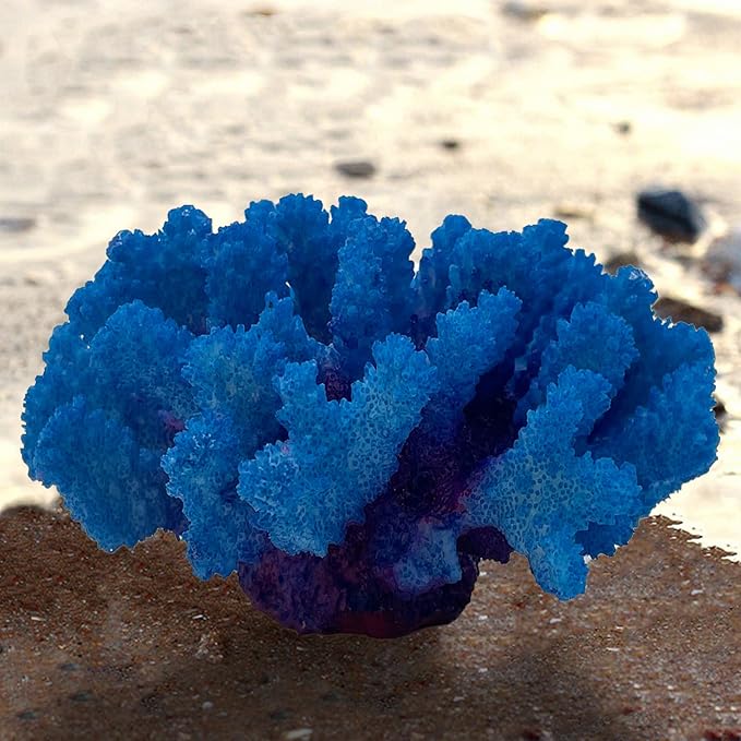 PINVNBY Artificial Coral Ornament, Underwater Sea Plants Decorations, Aquarium Coral Decor Craft Resin Aquarium Plants for Fish Tank Decor Landscape (Blue)