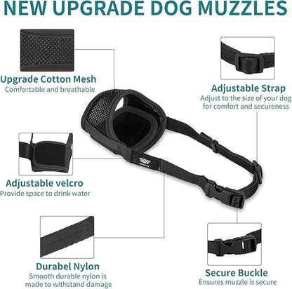 Dog Muzzle for Medium Dogs, Dog Muzzle for Large Dogs Biting, Soft Nylon Muzzle Anti Biting Barking Chewing,Air Mesh Breathable Drinkable Adjustable Pet Muzzle for Medium Large Dogs L Black