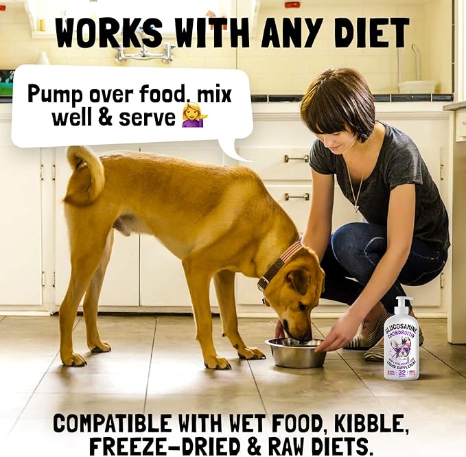 Liquid Glucosamine for Dogs Bacon Flavour with Chondroitin, MSM & Hyaluronic Acid K9 Supplement Hip and Joint Formula Advanced Mobility Joint Pain Relief Senior Advanced Supplement for All Breeds