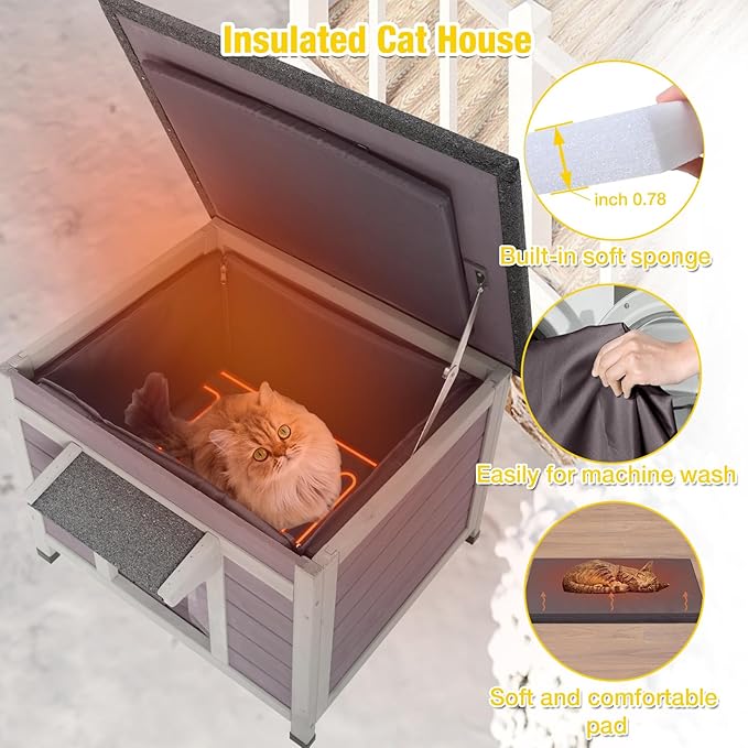 Aivituvin Heated Cat House Outdoor with Insulated Liner Weatherproof Feral Cat Shelter for Winter Outside Small Animal