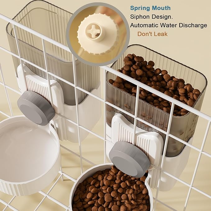 Rabbit Feeder for Cage,Hanging Automatic Cat Feeder and Water Dispenser,Ferret Cage Accessories,Food Water Bowl for Cats Rabbit Guinea Pig Cages(Cage Grid Spacing Over 1.2'')