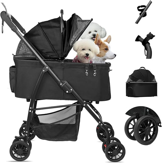 MILA&LOUIS Dog Stroller for Medium Dogs, Lightweigh Pet Stroller for Small Dogs, 4 Upgraded Wheels, Dog Strollers with Cup Holder, Hook, Puppy Stroller with Detachble Spacious Cradle for Multiple Pets