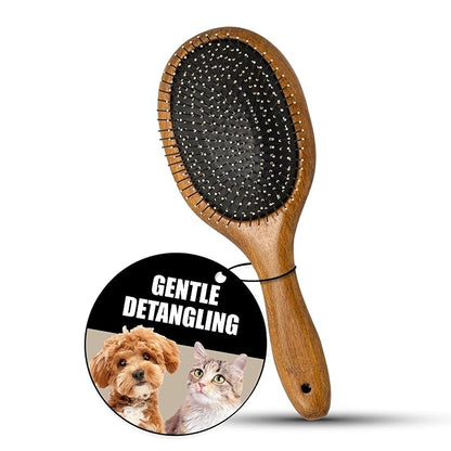 Tauro Pro Line Wooden Dog Brush for Long & Short Hair - Deshedding & Detangling Brown Massage Brush for Dog & Cat Grooming - Oblong Flexible Cushion & Lightweight, Ideal for All Coat Types