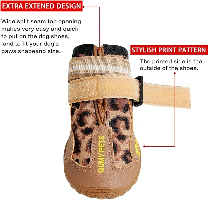 QUMY Dog Shoes for Large Dogs, Medium Dog Boots & Paw Protectors for Winter Snowy Day, Summer Hot Pavement, Water-Resistant in Rainy Weather, Outdoor Walking, Indoor Hardfloors Skid-Resistant Sole