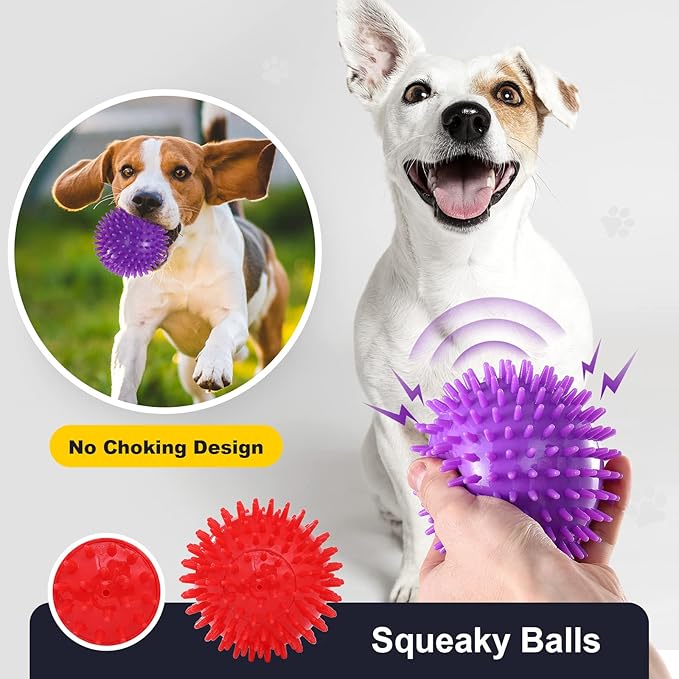 VITEVER 3 Colors 4.5” Heavy Duty Squeaky Dog Toy Balls for Medium Large Dogs, Dog Chew Toys for Teething, Spiky Dog Balls for Aggressive Chewers, Durable Dog Toys for Teeth Cleaning and Training
