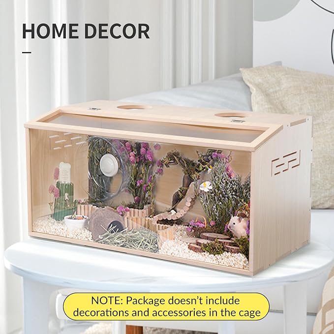 31.5 inch Wooden Hamster Cage, Large Habitat, Openable Top, Transparent Acrylic for Interior View, Ventilated, Easy to Clean, for Syrian Hamster, Dwarf Hamster, Gerbil, Other Small Pet Animals