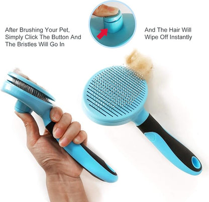 Dog Brush and Cat Brush, Self Cleaning Slicker Brush for Shedding Pet Grooming Tools for Small, Medium, Large, Short Haired or Long Haired Dogs and Cats for Matted Fur (Blue)