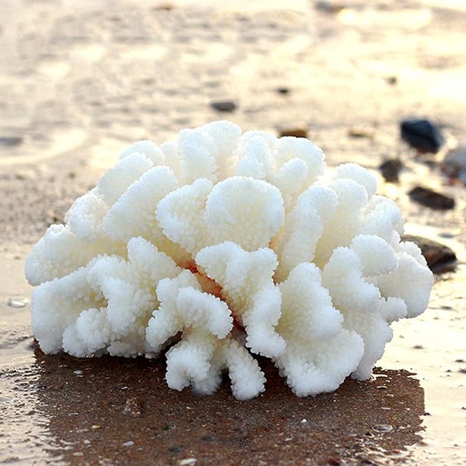 PINVNBY Artificial Coral Ornament Underwater Sea Plants Decorations Craft Resin Aquarium Plants for Fish Tank Decor Landscape (White)