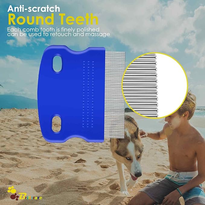 5 Pack Flea Lice Comb, Stainless Steel Dog Cat Grooming Combs with Rounded Teeth, Professional Pet Tear Stain Remover, Dematting Tool for Small, Medium & Large Pets