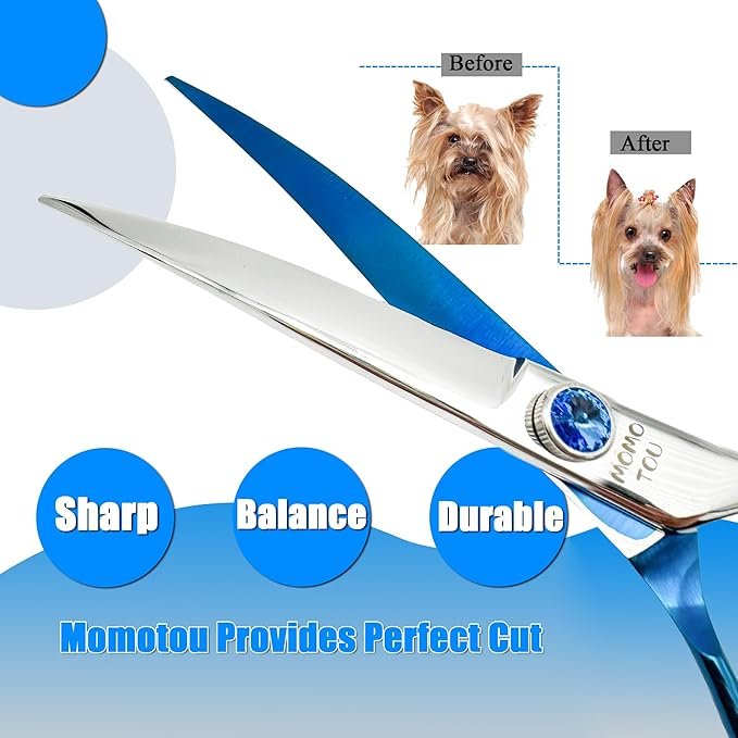 7'' Dog Grooming Scissors Set Straight Thinning Curved Chunker Shears 4pcs in 1 Set with Comb Dog Grooming Scissors Kit for Dogs and Cats