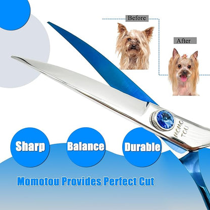 7'' Dog Grooming Scissors Set Straight Thinning Curved Chunker Shears 4pcs in 1 Set with Comb Dog Grooming Scissors Kit for Dogs and Cats