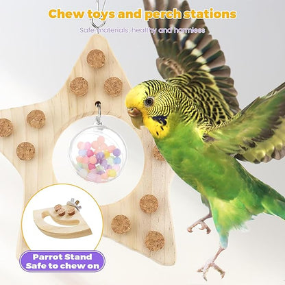 2 Pcs Bird Chew Toy Wooden Foraging Toys, Hanging Wooden Puzzle Foraging,Parrot Cork Stopper Toys Birds Feeding Toy,2 Pcs Bird Cage Food Holder Fruit, for Small and Medium Parrots(A)