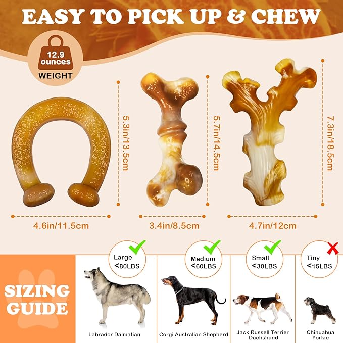 Dog Toys for Aggressive Chewers 3 Pack, Dog Chew Toys for Large Dogs, Indestructible Dog Toy for Aggressive Chewers, Chew Toys for Aggressive Chewers