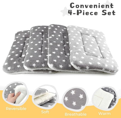 4-Pack Rabbit Bed, Washable Bunny Mat, Fleece Guinea Pig Bedding, Soft Flannel Small Animal Cage Liner, Blanket for Hamster Ferret - 19"x13"