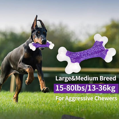 Tough Dog Chew Toys for Aggressive Chewers Large Medium Breed, Bone Toy Dog, Natural Nylon Heavy Duty Extreme Indestructible Teething Training