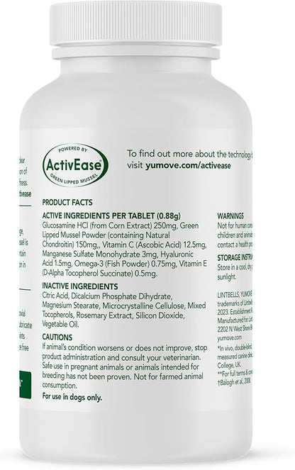 YuMOVE Hip & Joint Supplement for Dogs with Glucosamine, Hyaluronic Acid, Green Lipped Mussel & Omega 3 Joint Supplement - Regular or Advanced Strength (60ct, Chewable Tablets)