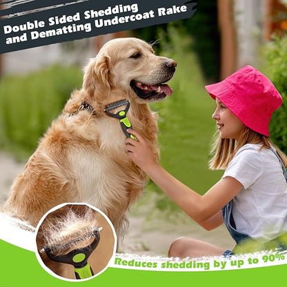 3PCS Dog Brush I Dog Brush for Shedding I Deshedding Dog Brush I Dog Bath Brush I Slicker Brush For Dogs I Dog Comb I Premium Pet Supplies (Green Black)